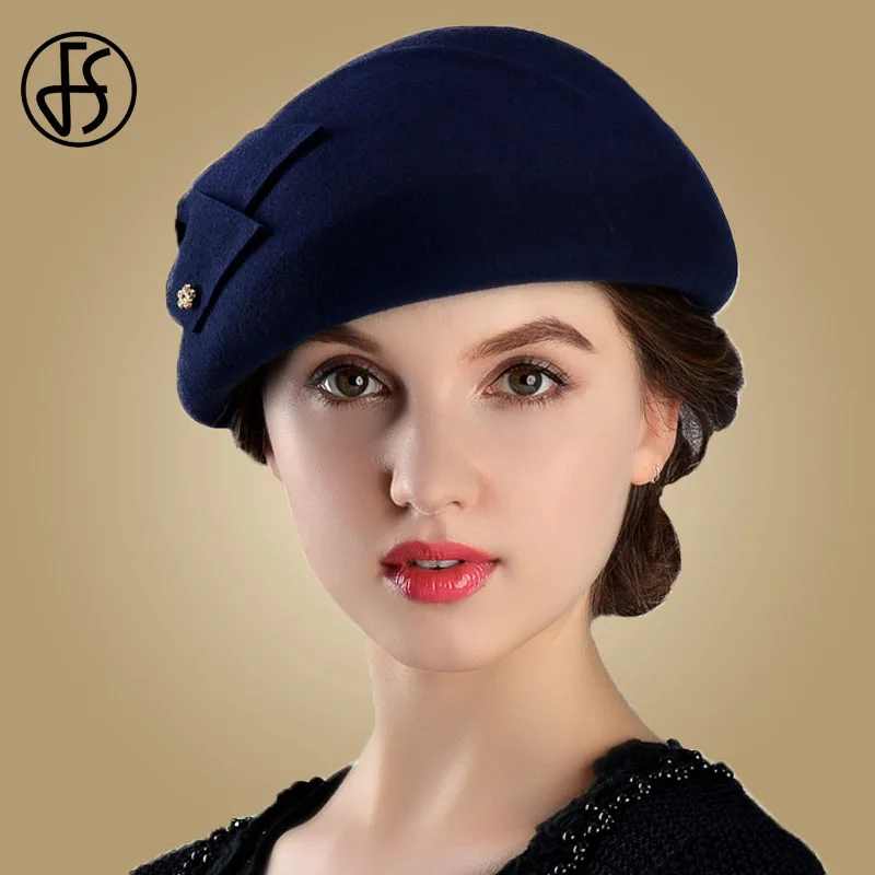 Top Trends: FS French Berets Caps For Women Fashion 100% Wool Felt Fedora Hat Winter Blue Purple Red Church Female Fleece Cloche Hats Shoppable Styles