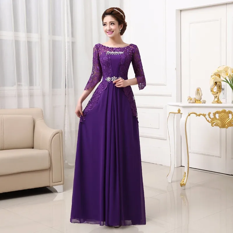 Top Trends: Blue Purple Red Floor-Length O-neck A-line Lace Full Sleeve Chiffon Long Mother Of The Bride Dresses Plus Size 2018 New Arrival Shoppable Styles - Image 3