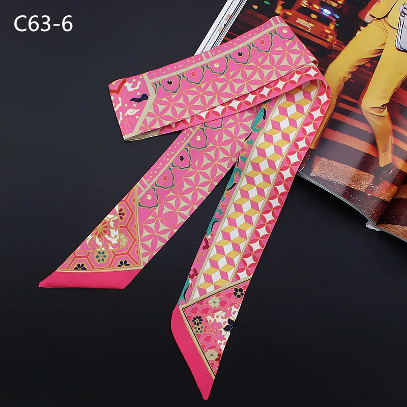 Top Trends: 2023 New Geometric Floral Print Silk Scarf Women Luxury Brand Scarf Bag Ribbons Fashion Head Scarf Small Long Skinny Scarves Shoppable Styles - Image 6