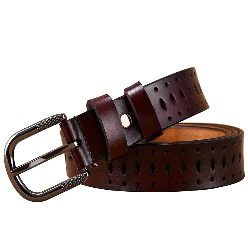 Top Trends: Fashion Hollow Genuine Leather Belts For Women Quality Pin Buckle Belt Woman Cow Skin Waist Strap Female For Jeans Width 2.8 Cm Shoppable Styles - Image 5