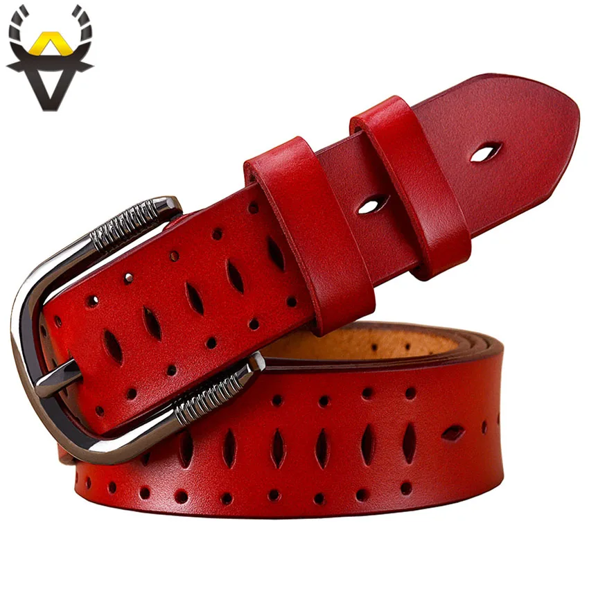 Top Trends: Fashion Hollow Genuine Leather Belts For Women Quality Pin Buckle Belt Woman Cow Skin Waist Strap Female For Jeans Width 2.8 Cm Shoppable Styles - Image 6