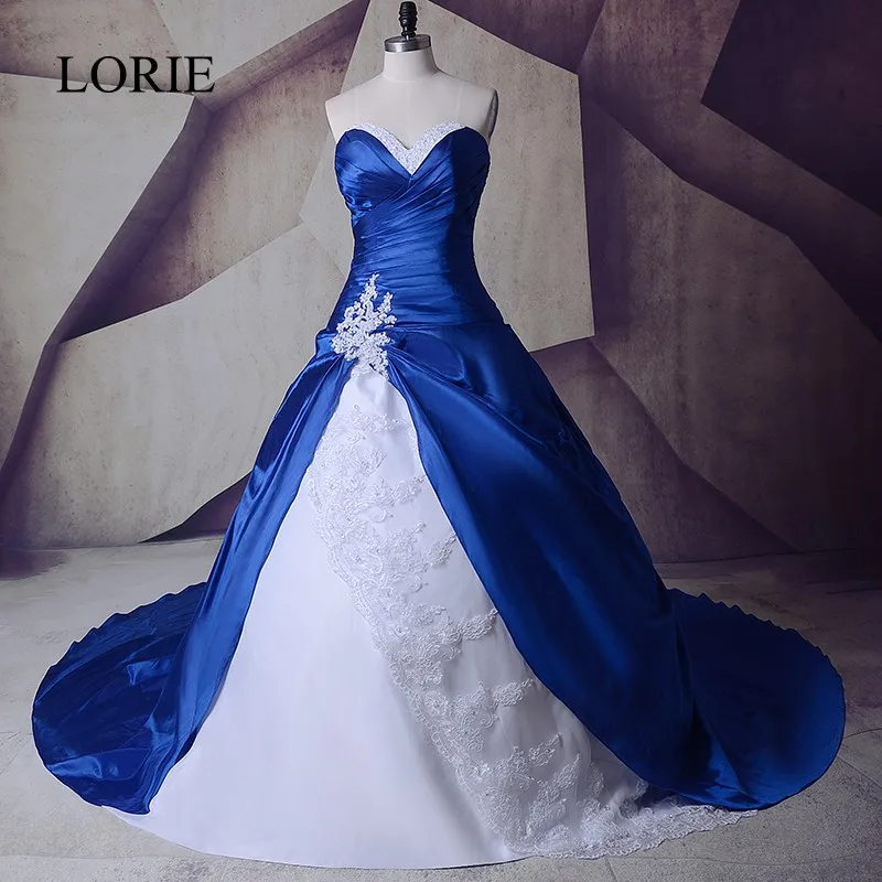 Top Trends: Vintage Royal Blue And White Wedding Gowns Dresses 2020 Sweetheart Lace Up Vestidos De Noiva Plus Size Sexy Long Bridal Dresses Shoppable Styles