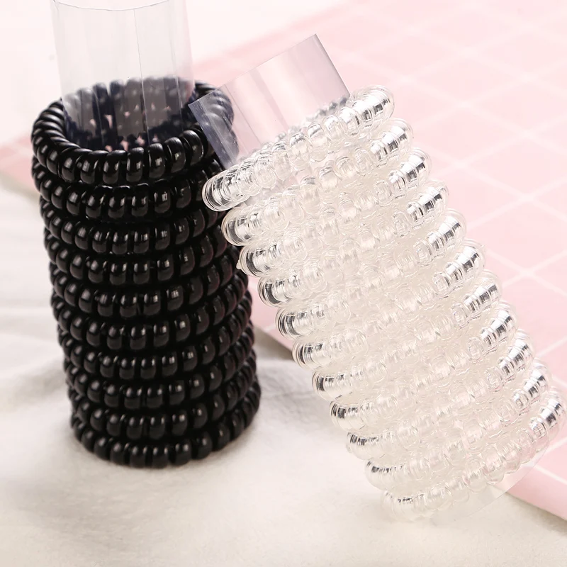 Top Trends: 4Pcs / Lot New Black Clear Telephone Cord Women Elastic Hair Rubber Bands Girls Tie Gum Ponytail Hair Accessories Headwear Shoppable Styles