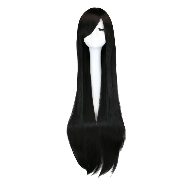 Top Trends: QQXCAIW Long Straight Party Cosplay Black 40&quot; 100 Cm Synthetic Hair Wigs Shoppable Styles