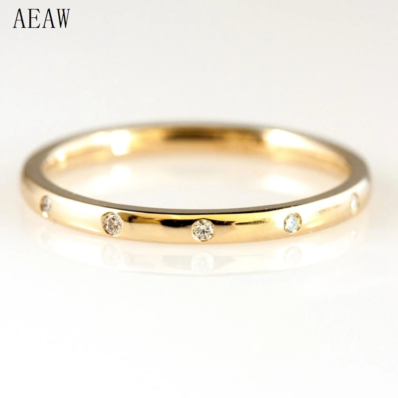 Top Trends: 0.05ctw 1.3mm 5-Stones Style CVD HPHT Lab Diamond Wedding Band Bezel Setting Round Diadmond Band Ring 14k Yellow Gold Shoppable Styles