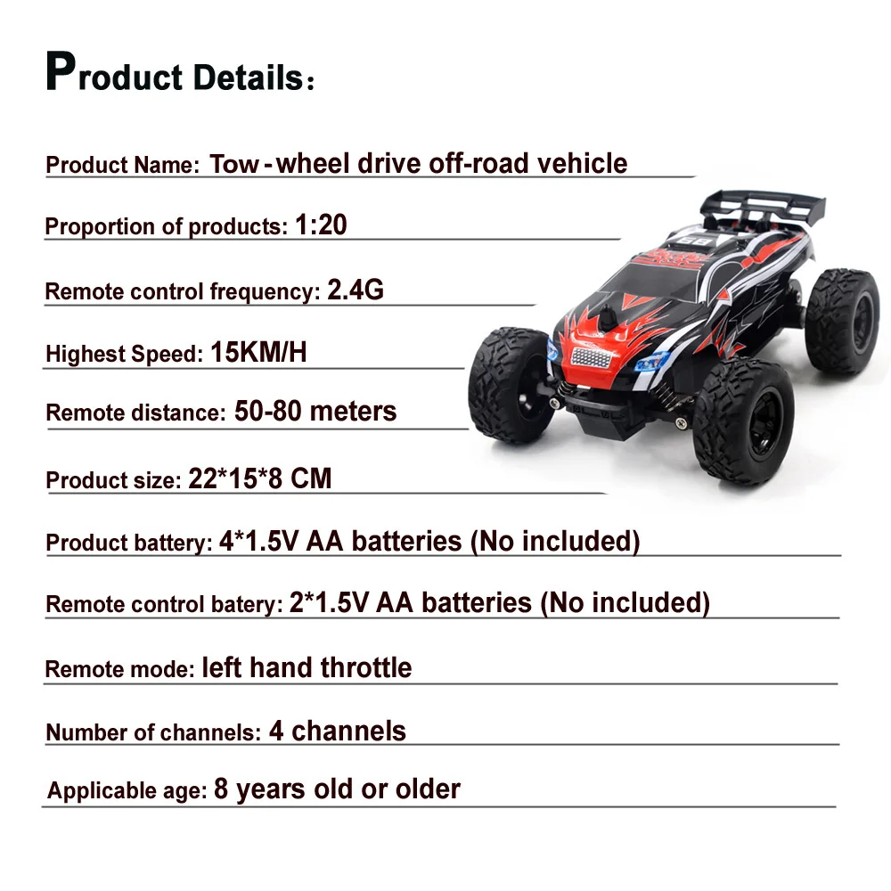 must ja punane puldiga juhitav maastikuauto valgel taustal