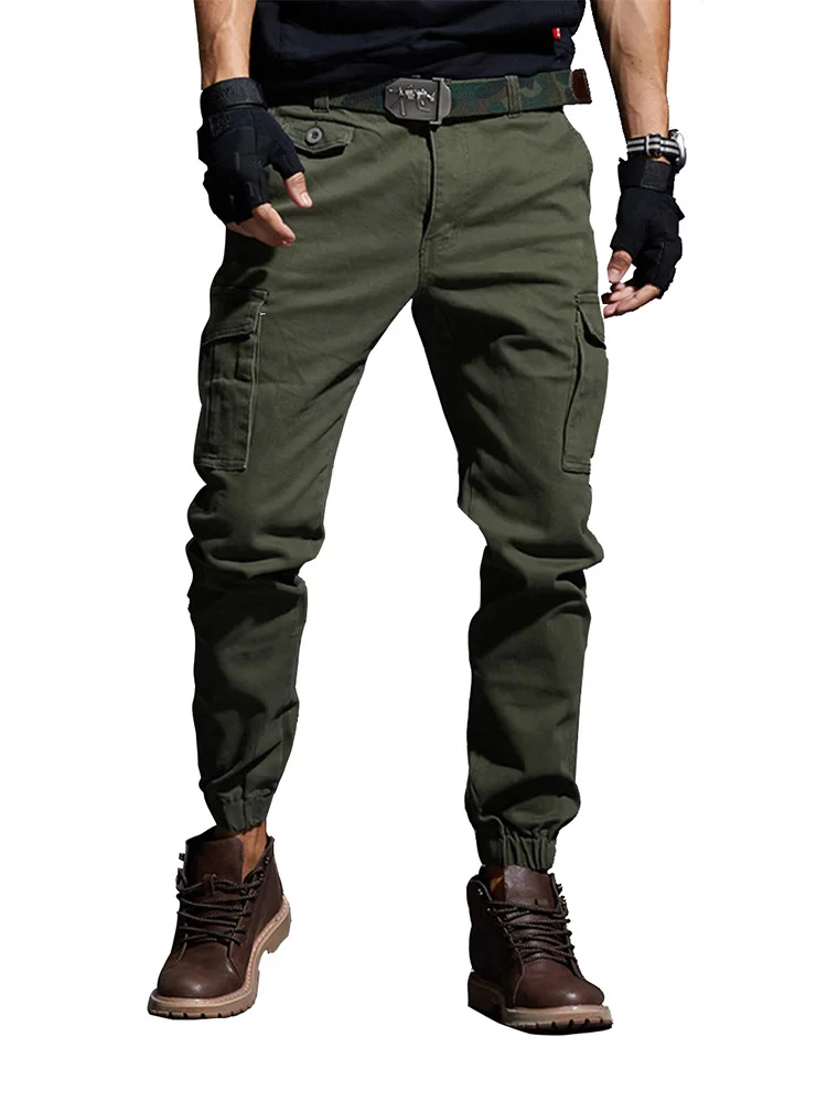 Top Trends: New Men's Pants Elastic Foot Close Skinny Pants Tactical Military Men's Cargo Pants Multi-pocket Overalls (No Belt) Shoppable Styles - Image 4