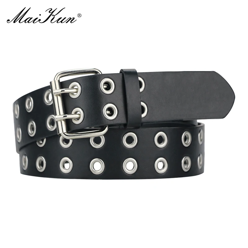 Top Trends: MaiKun Women Punk Goth Belts Brand Leather Women Grunge Belt Halloween Double Pin Buckle Female Belt For Jeans Streetwear Shoppable Styles