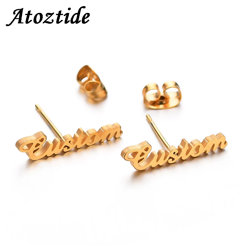 Top Trends: Atoztide Personalized Name Stainless Steel Letter Stud Earrings For Women Fashion Custom Name Piercing Earrings Nameplate Shoppable Styles