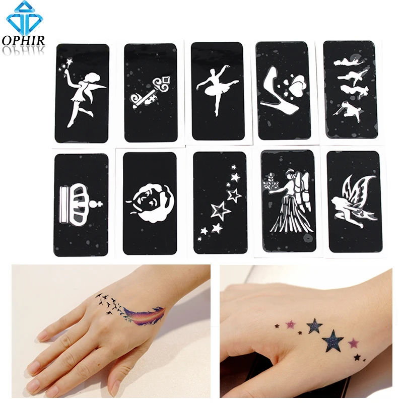 Top Trends: OPHIR 50 PCS Airbrush Stencils (5 Series) For Body Painting Glitter Temporary Tattoo Tattoo Henna Template Sheets TA032(A-E) Shoppable Styles - Image 4