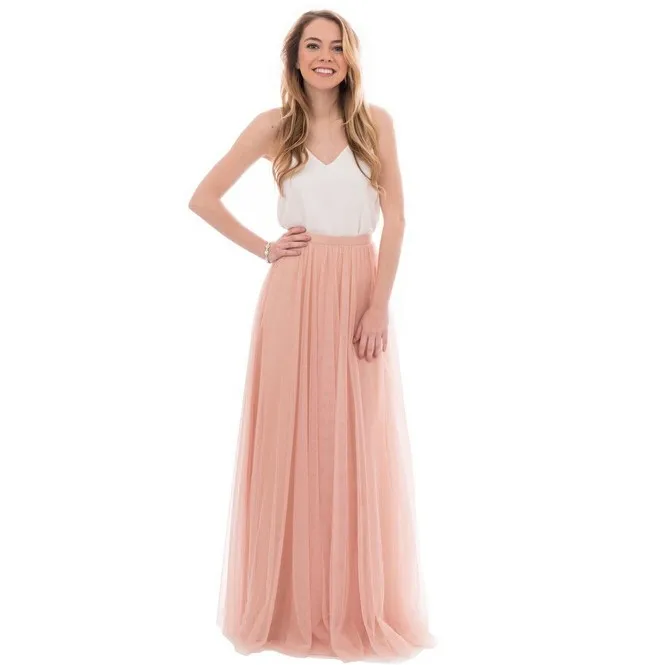 Elegant A-Line V-Neck Tulle Skirt Long Bridesmaid Dress | Uniqistic.com