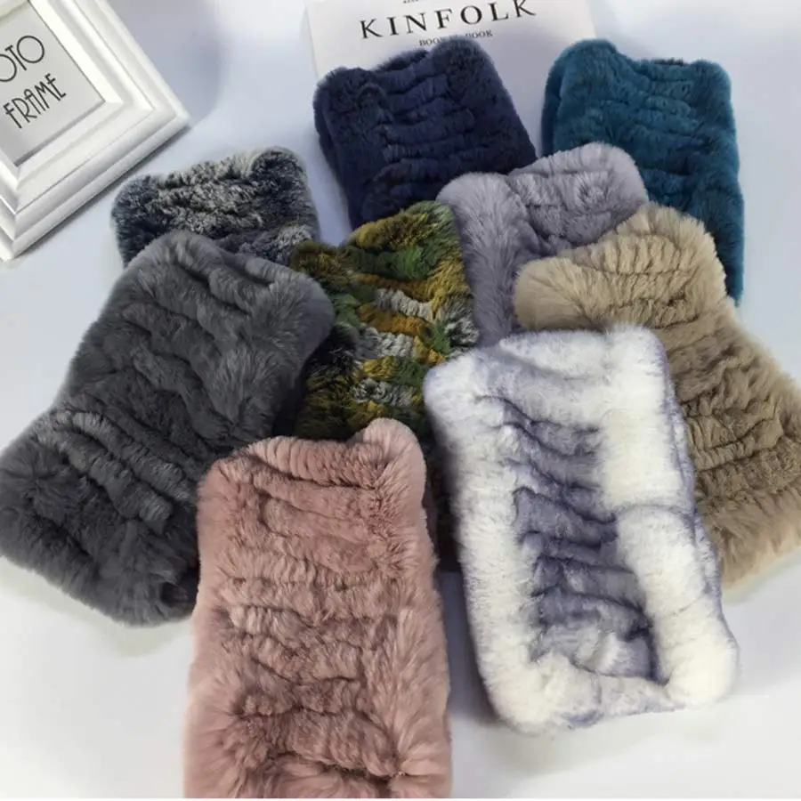 Top Trends: New Design Women Real Fur Handmade Stretch Fur Scarf Knit Genuine Rex Rabbit Fur Headbands Girls Natural Fur Ring Scarves Winter Shoppable Styles