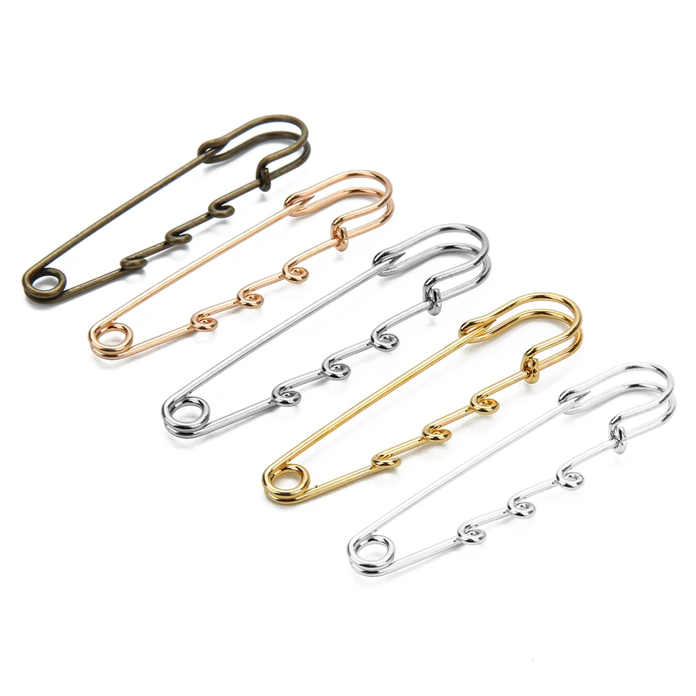 Top Trends: AHKNORMAILCU 10pcs / lot Gold Color Safety Pin Brooch Charm Pendant With 3 Loops For Women Men DIY Wedding Brooches Jewelry Making Shoppable Styles