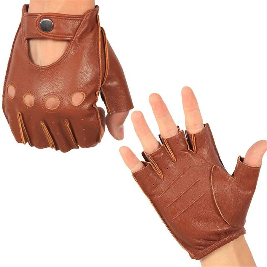 Top Trends: Men&#039;s Half Finger Real Leather Gloves Driving Unlined Sheepskin Fingerless Gloves Fingerless Gloves Fitness Gloves NAN7-5 Shoppable Styles