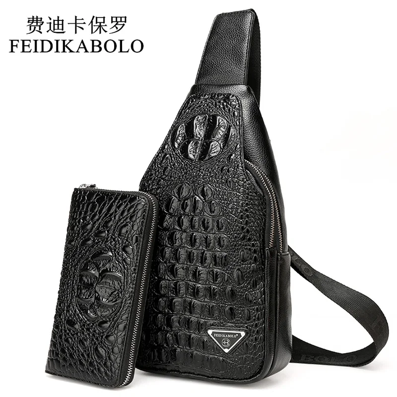 Top Trends: FEIDIKABOLO 3D Crocodile Men Chest Pack Leather Travel Men's Crossbody Bags Male Shoulder Bag Back Bag Rucksack Men Clutch Purse Shoppable Styles