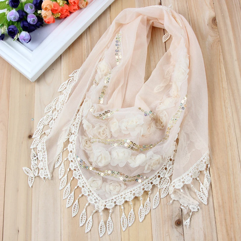 Top Trends: NEW 2019 Fashion Women Scarf New Female Women Tassel Shawls And Scarves Autumn Women Silk Flower Lace Triangle Pendant Scarf 1PC Shoppable Styles