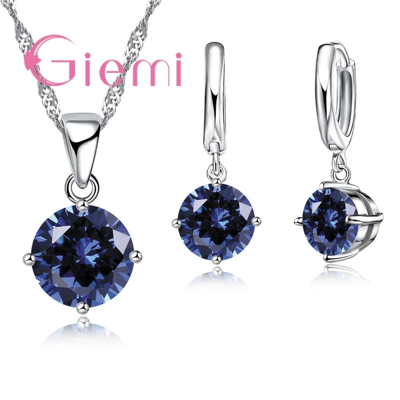 Top Trends: 925 Sterling Silver Pendant Necklace Earrings For Women Engagement Fashion Jewelry Set Trendy Austrian Crystal Wholesale Shoppable Styles