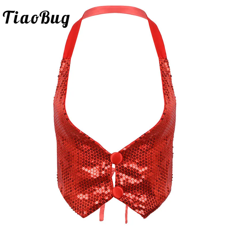 Top Trends: TiaoBug Women Halter Dance Vest Waistcoat Adult Shiny Sequins Street Dancing Hip-hop Jazz Choir Stage Performance Dance Costume Shoppable Styles