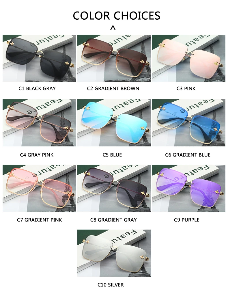 Top Trends: New Fashion Lady Oversize Rimless Square Bee Sunglasses Women Men Small Glasses Gradient Sun Glasses Female UV400 Shoppable Styles - Image 5