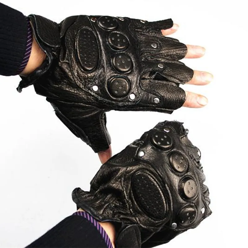 Top Trends: Summer Leather Half Finger Gloves Men's Thin Sheepskin Short Style Sports Fitness Outdoor Motorcycle Riding Fingerless Glove Shoppable Styles