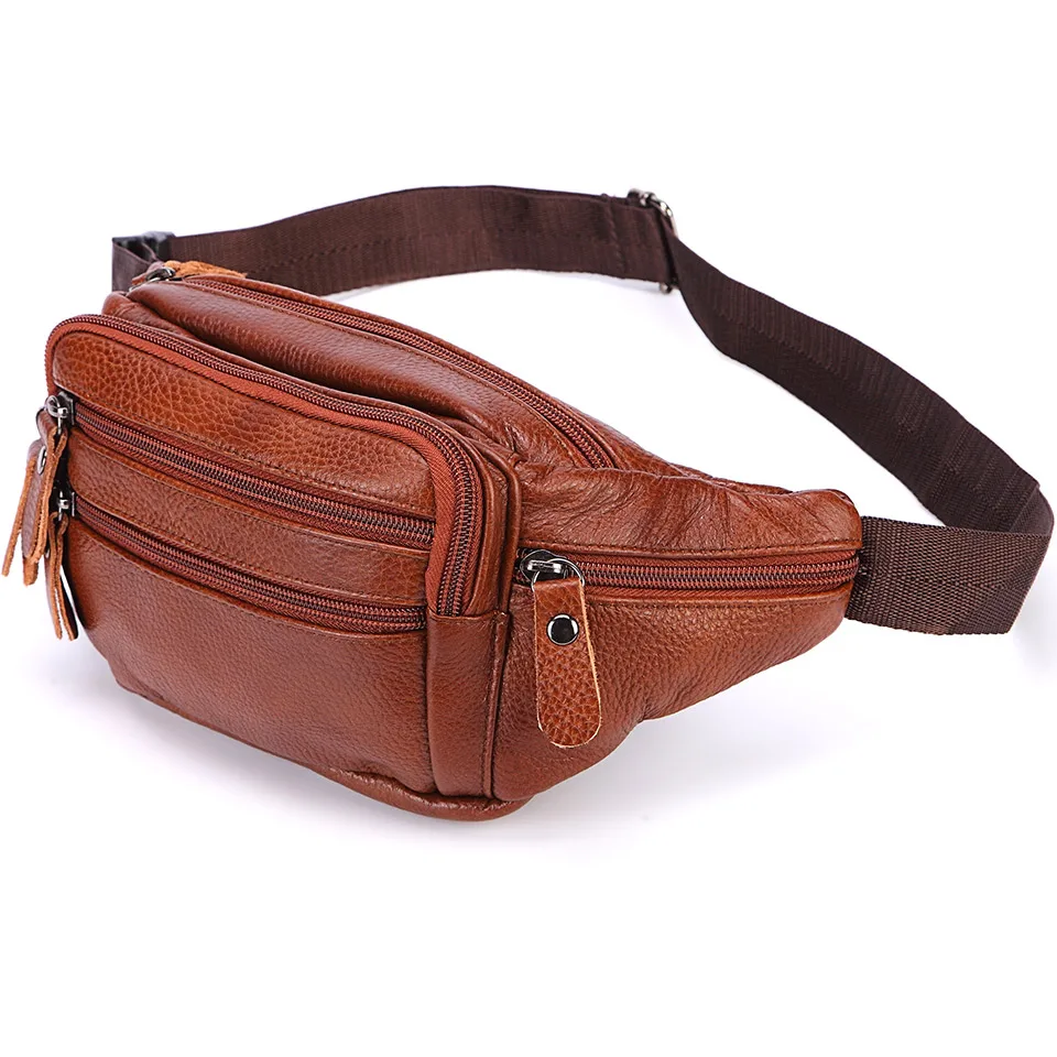 Top Trends: New 2019 Genuine Leather Waist Packs Fanny Pack Belt Bag Phone Pouch Bags Travel Waist Pack Male Small Waist Bag Leather Pouch Shoppable Styles