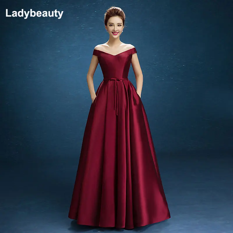 Top Trends: Ladybeauty New Arrive Party Prom Dress Vestido De Festa Boat Neck Satin Lacing Bow Long Style Dress Custom Size Shoppable Styles