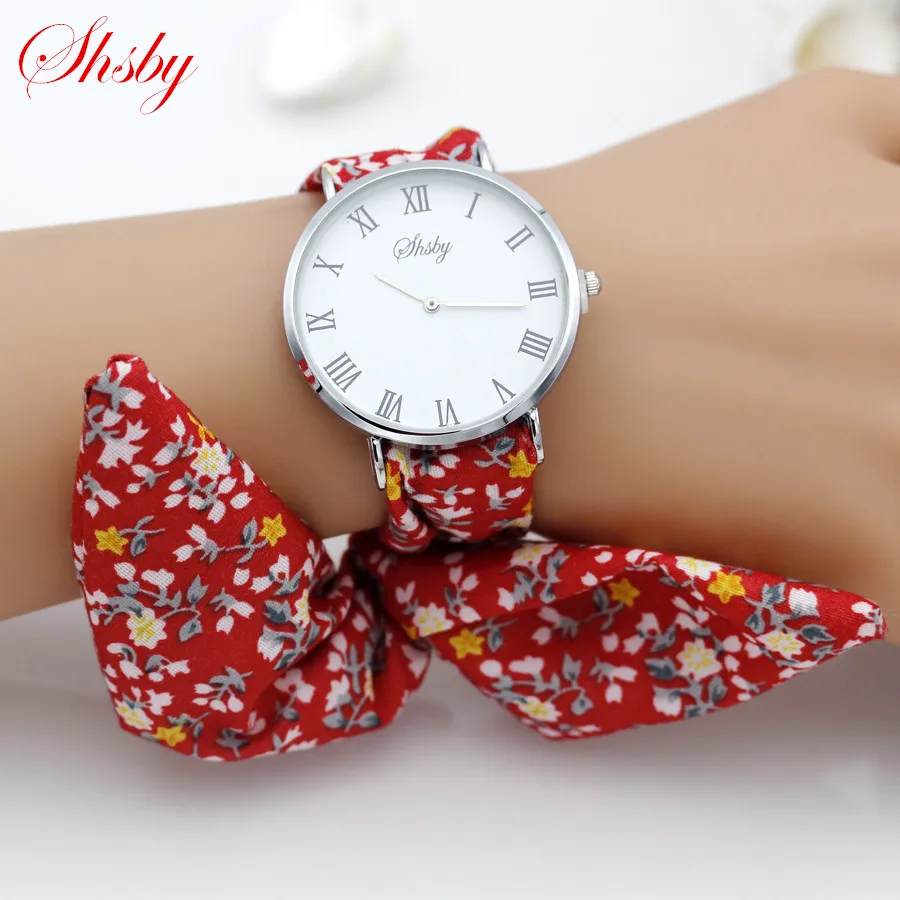 Top Trends: Shsby Brand New Lady Flower Cloth Wristwatch Roman Silver Women Dress Watch High Quality Fabric Watch Sweet Girls Bracelet Watch Shoppable Styles