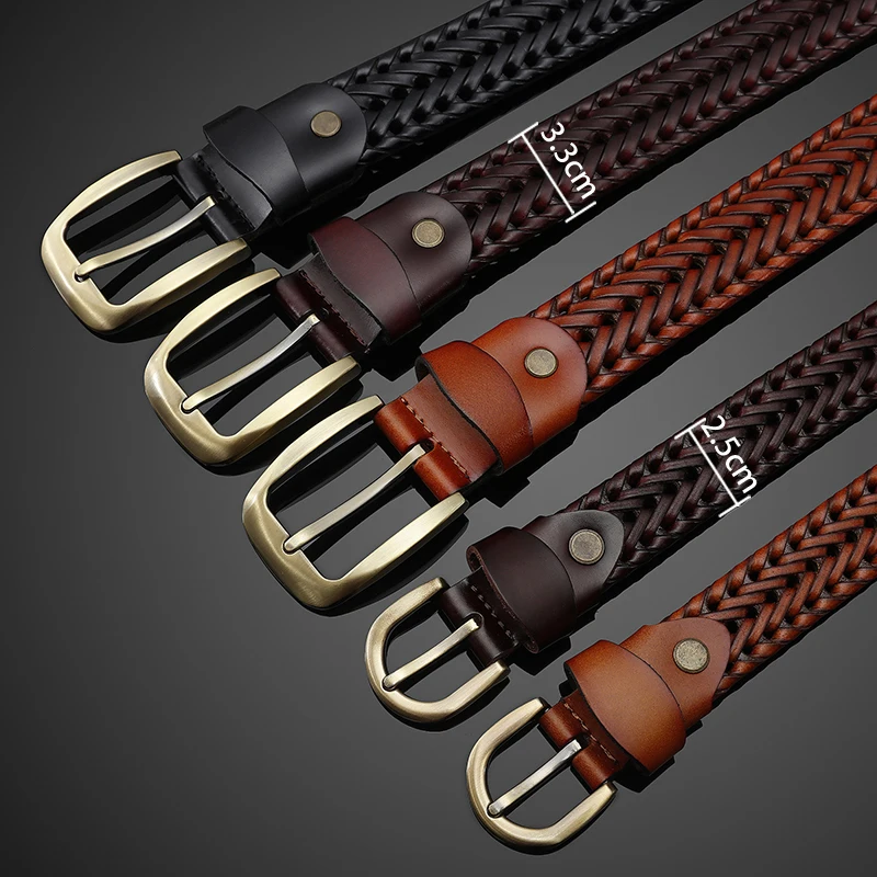 Top Trends: DINISITON Woven Belt Genuine Leather Women's Straps Man Belts Wide Girdle Male Cow Skin Vintage Fashion Brand Ceinture Femme Shoppable Styles - Image 3