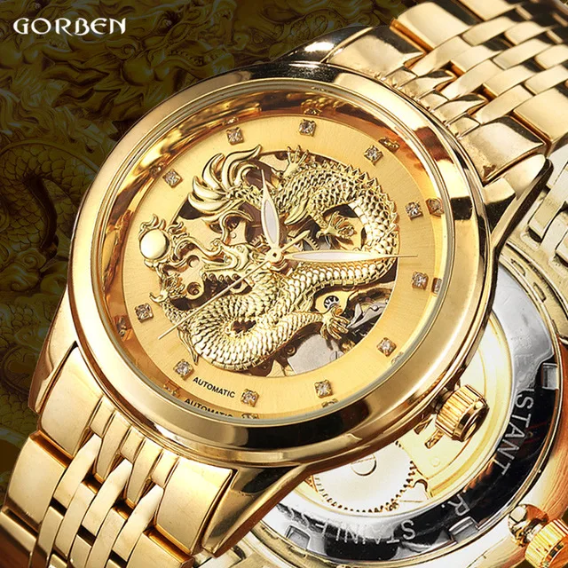 Top Trends: Luxury Gold Dragon Skeleton Automatic Mechanical Watches Men&#039;s Wristwatch Stainless Steel Black Clock Waterproof Male Cool Reloj Shoppable Styles