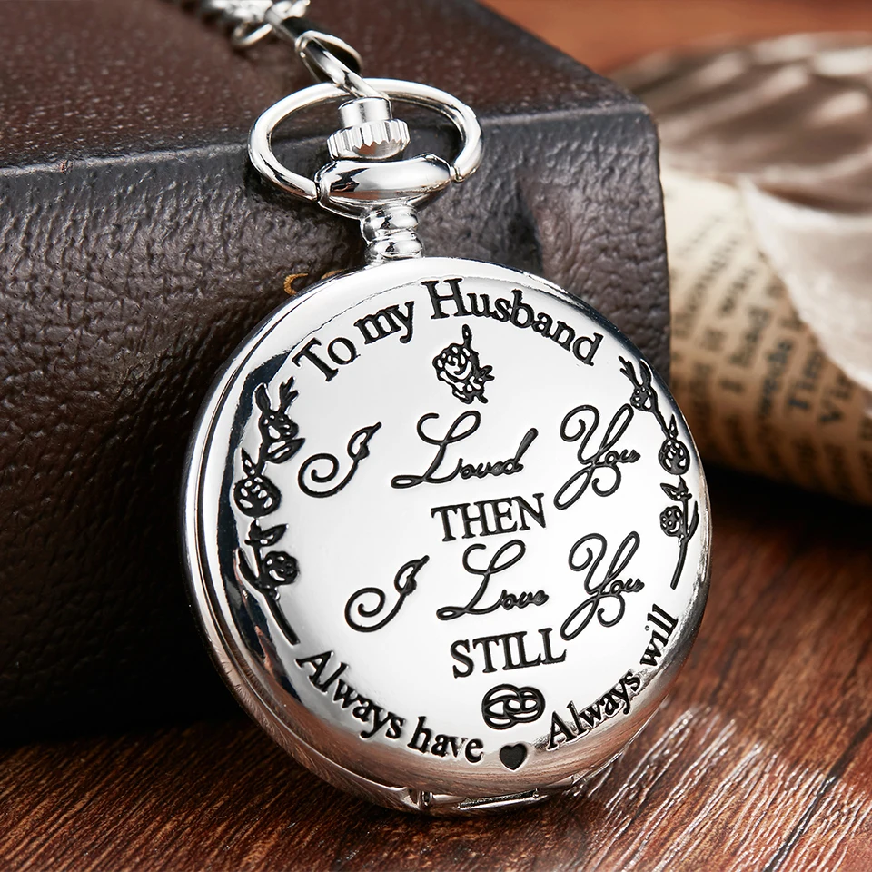 Top Trends: 4 Design To My Husband Pocket Watch I LOVE YOU Still Laser Engraved Fob Chain Necklace Watches Men Fathers Day Quartz Clock Shoppable Styles