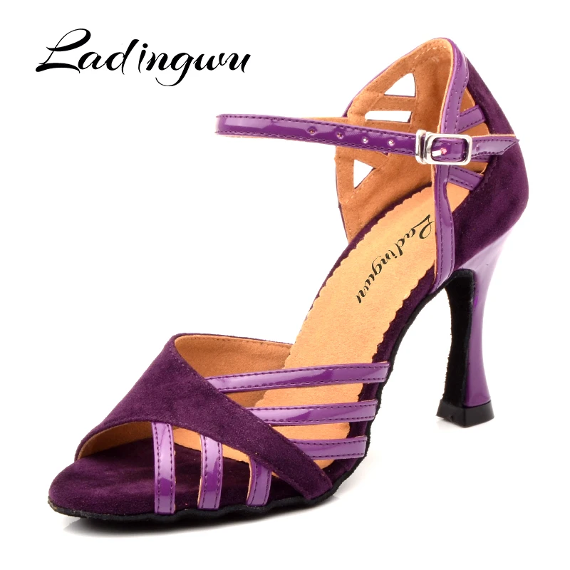 Top Trends: Ladingwu Latin Dance Shoes Women Suede And PU New Purple Salsa Party Ballroom Dance Shoes Cuba Heel 9cm Ladies Sneaker Dance Shoppable Styles