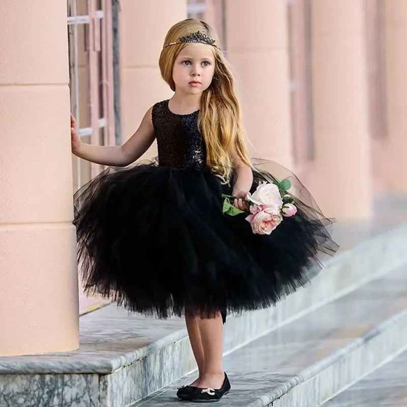 Top Trends: Black Princess Dress Kids Baby Girl Clothes Back Hollow Out Party Dress Ball Gown Tutu Tulle Formal Pageant Dresses 1-5T Shoppable Styles