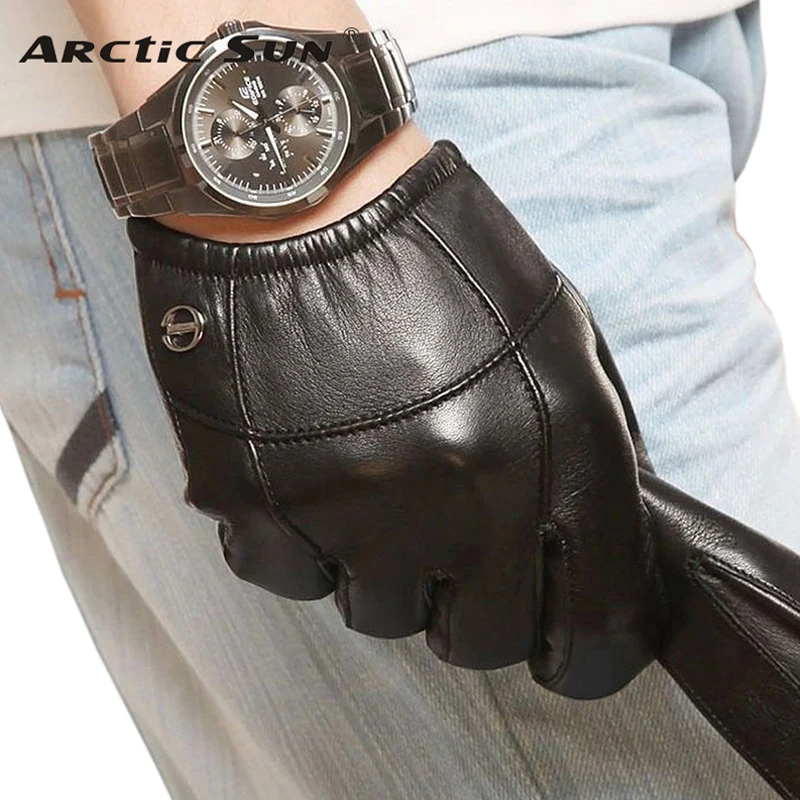 Top Trends: Men Touchscreen Gloves Fashion Real Genuine Leather Winter Plus Velvet Driving Leather Glove Promotion EM004PC2 Shoppable Styles