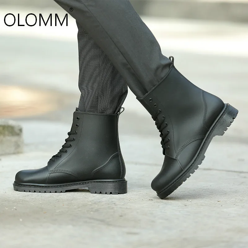 Top Trends: Men's Rain Boots Black Chelsea Boots For Male Lace-Up PVC Waterproof Ankle Boots Rainy Day Men Shoes Rainboot Botas Hombre Shoppable Styles - Image 2