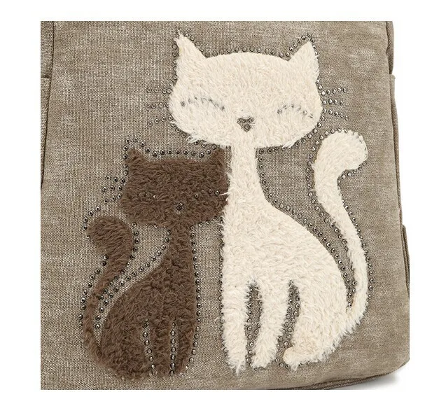 pruun õlakott kahe pehme kassikujutisega