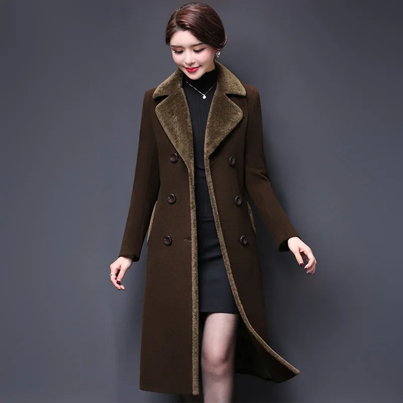 Top Trends: M-5XL Women Wool Blends Coat Autumn Winter 2023 Fashion Mother Thicken Cashmere Collar Long Jacket Slim Tops Outerwear Female Shoppable Styles