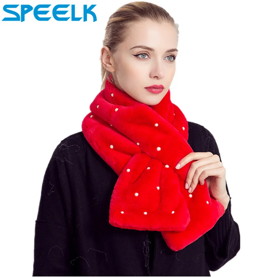 Top Trends: New Brand Pearl Scarf Women Imitation Rabbit Hair Scarves Shawls And Wraps Solid Color Thick Warm Fur Collar Bib Dropshipping Shoppable Styles