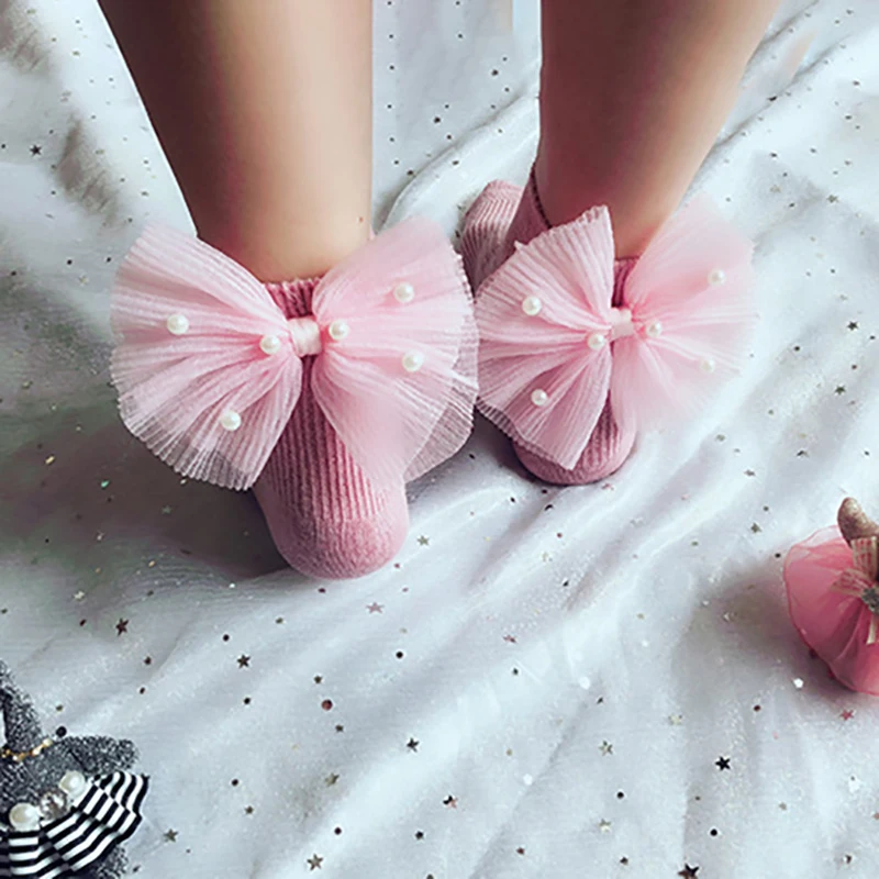 Top Trends: New Baby Girls Socks With Bows Toddlers Infants Cotton Ankle Socks Beading Baby Girls Princess Sock Cute Children Socks Shoppable Styles