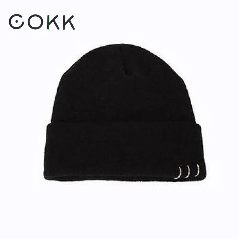 Top Trends: COKK Autumn Winter Hats For Women Girls Knitted Cap With Ring Hip Hop Korean Bonnet Beanie Hat Female Stretch Hats Gorras Black Shoppable Styles