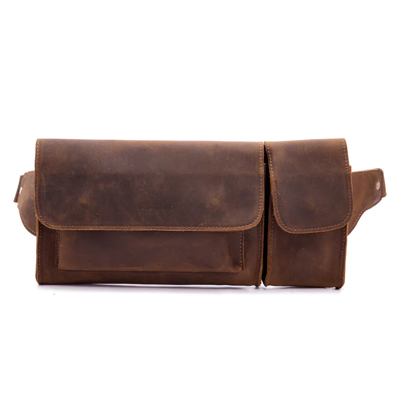 Top Trends: Male Waist Bags Genuine Leather Men Fanny Pouch Crazy Horse Vintage Belt Hip Chest Bag Sling Pack For Travel Mobile Phone Money Shoppable Styles