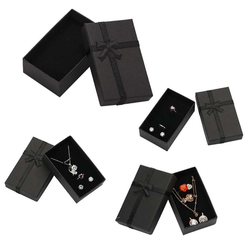 Top Trends: 32pcs Jewelry Box 8x5cm Black Necklace Box For Ring Gift Box Paper Jewellery Box Packaging Bracelet Earring Display With Sponge Shoppable Styles