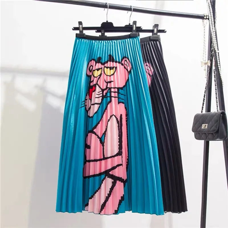 Top Trends: 2023 Summer Autumn Women Skirts Cartoon Printing Midi Pleated Skirt High Elasticity Jupe Tutu Femme A-Line Skirts Shoppable Styles