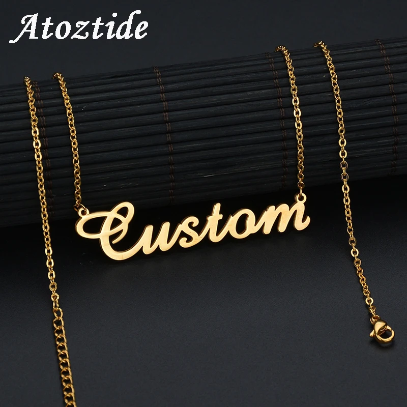 Top Trends: Atoztide Stainless Steel Customized Name Letter Necklace Women Personalized Initial Gold Color Charm Chain Necklace Nameplate Shoppable Styles