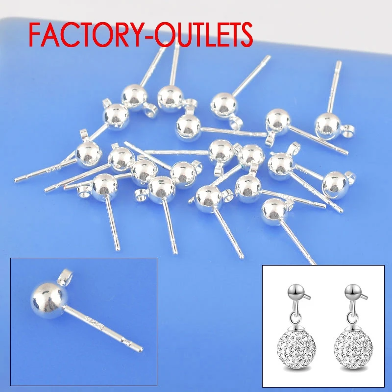 Top Trends: 100PCS Lot Wholesale 925 Sterling Silver Fashion Women Jewellery Findings Real Stud Earrings Pin Ball Beads Head Shoppable Styles