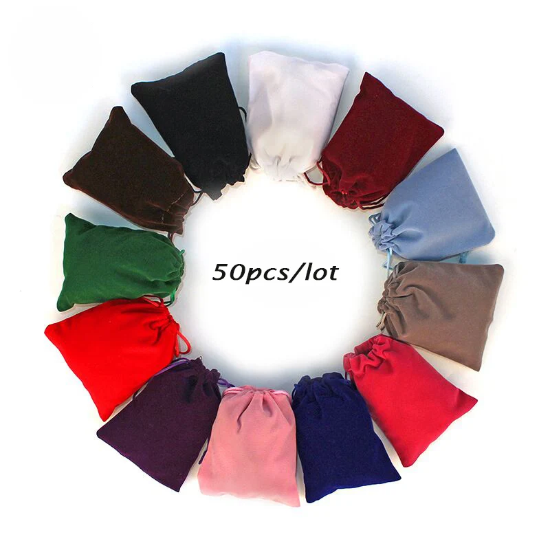 Top Trends: 50Pcs / lot 5x7cm 7x9cm 8x10cm 9x12cm Coloful Velvet Bag Jewelry Packing Velvet Drawstring Pouches Gift Bags Can Customized Shoppable Styles