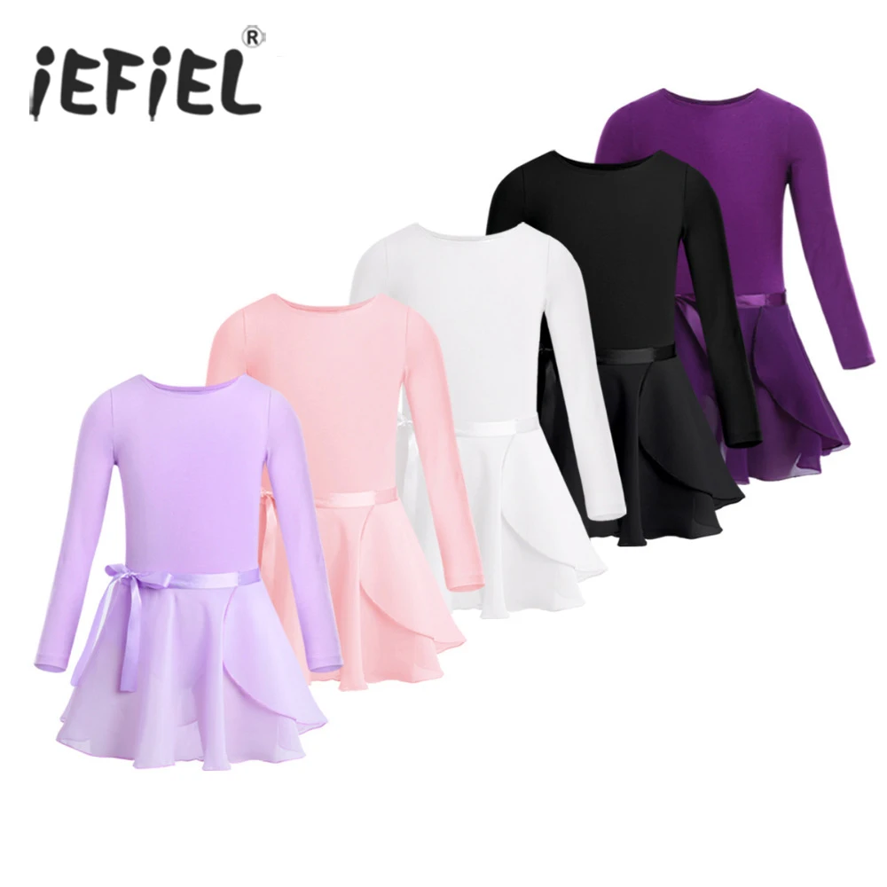 Top Trends: Girls Ballet Tutu Leotards Dancewear Long Sleeves Ballet Dance Class Gymnastics With Chiffon Tied Skirt Set Ballerina Clothing Shoppable Styles