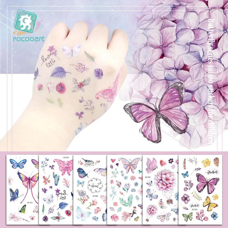 Top Trends: Rocooart Butterfly Tattoo Sticker For Children Birthday Gift Cute Fake Taty Kids Body Art Waterproof Temporary Tattoos Cartoon Shoppable Styles