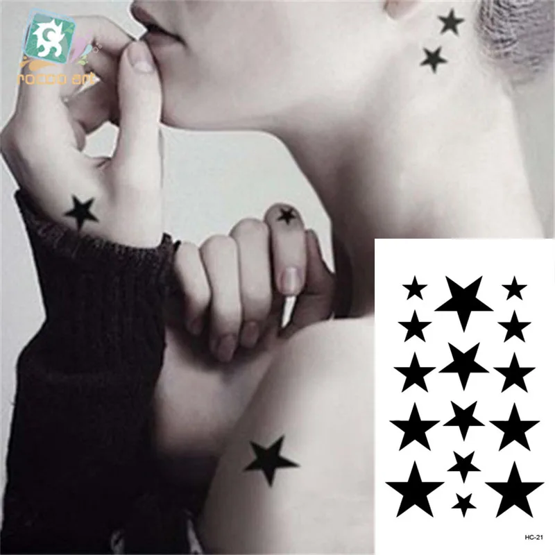 Top Trends: Body Art Waterproof Temporary Tattoos For Men Women Beautiful 3d Black Star Design Flash Tattoo Sticker HC-021 Shoppable Styles