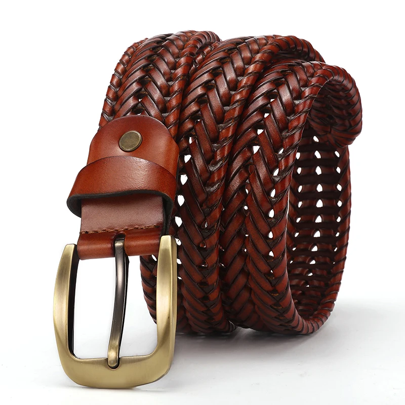 Top Trends: DINISITON Woven Belt Genuine Leather Women's Straps Man Belts Wide Girdle Male Cow Skin Vintage Fashion Brand Ceinture Femme Shoppable Styles - Image 2