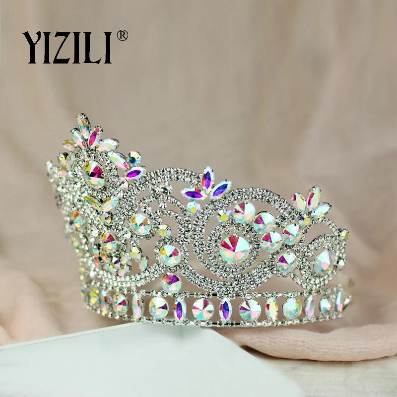 Top Trends: YIZILI New European Big Bride Wedding Crow AB Full Diamond Crystal Large Round Queen Crown Wedding Hair Accessories Paty C060 Shoppable Styles - Image 4